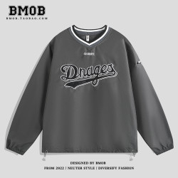 BMOB美式vibe運動長袖衛衣男女秋季高街寬松國潮嘻哈復古V領球衣