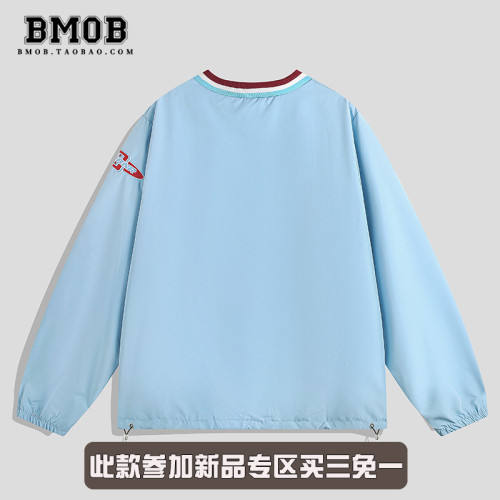 BMOB美式vibe運動長袖衛衣男女秋季高街寬松國潮嘻哈復古V領球衣