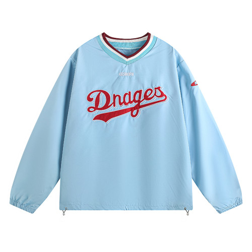 BMOB美式vibe運動長袖衛衣男女秋季高街寬松國潮嘻哈復古V領球衣