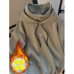 春秋套頭高領衛衣男休閒潮牌運動日系復古痞帥青少年潮流連帽外套