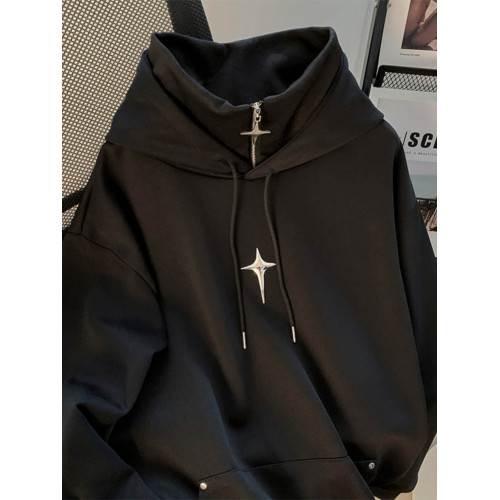 春秋套頭高領衛衣男休閒潮牌運動日系復古痞帥青少年潮流連帽外套