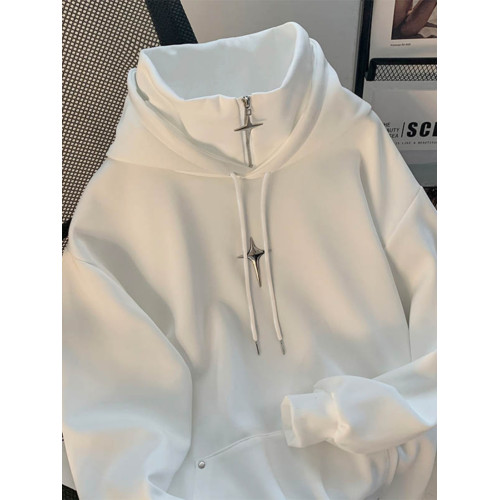 春秋套頭高領衛衣男休閒潮牌運動日系復古痞帥青少年潮流連帽外套