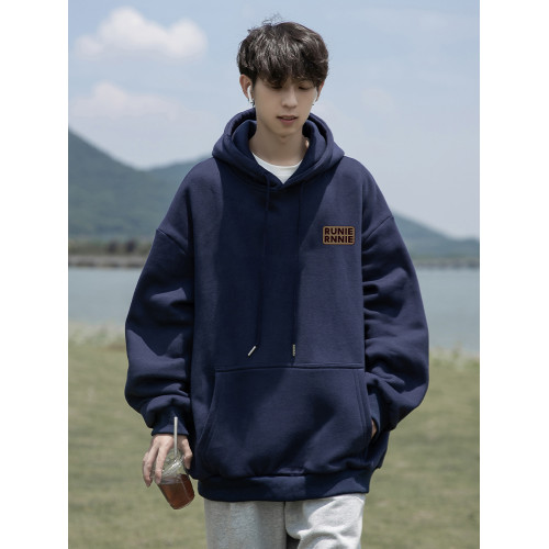 藏青色連帽衛衣男款春秋季2025新款潮牌重磅冬款加絨加厚寬松外套 藏青色連帽衛衣男款春秋季2025新款潮牌重磅冬款加絨加厚寬松外套