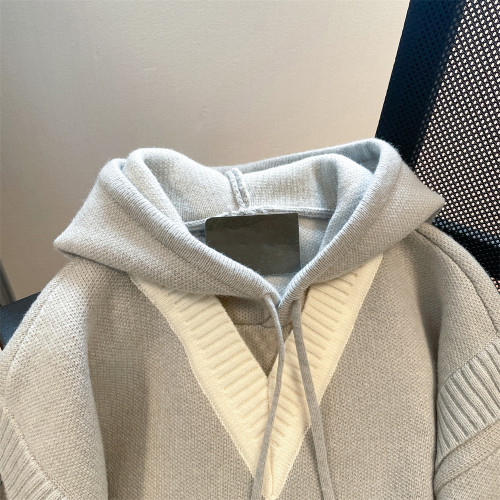 美式chic慵懶風撞色假兩件針織衛衣男女春秋季國潮設計感連帽外套 美式chic慵懶風撞色假兩件針織衛衣男女春秋季國潮設計感連帽外套