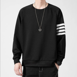 華夫格秋季新款男士圓領港風長袖衛衣潮牌青少年學生運動套頭打底