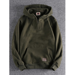 美式復古半開領連帽男士衛衣春秋季做舊潮流加絨加厚青年上衣外套