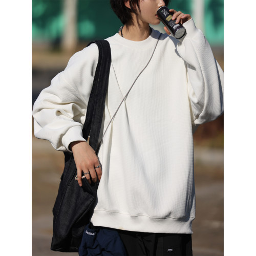 Nobobodyknows春秋重磅潮休閒華夫格衛衣男日系純色長袖女打底T恤