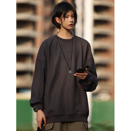 Nobobodyknows春秋重磅潮休閒華夫格衛衣男日系純色長袖女打底T恤