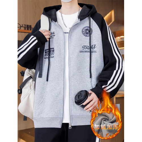 2025新款加絨厚連帽開衫衛衣男生秋冬季夾克潮牌青少年棒球服外套 2025新款加絨厚連帽開衫衛衣男生秋冬季夾克潮牌青少年棒球服外套