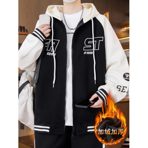 2025新款加絨厚連帽開衫衛衣男生秋冬季夾克潮牌青少年棒球服外套 2025新款加絨厚連帽開衫衛衣男生秋冬季夾克潮牌青少年棒球服外套