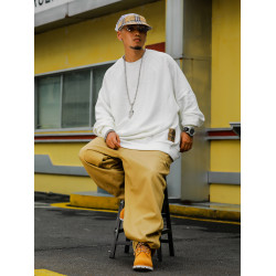 Acusa 基礎華夫格小領口螺紋拼接套頭寬松肥大純色t恤男長袖衛衣