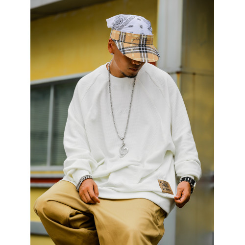 Acusa 基礎華夫格小領口螺紋拼接套頭寬松肥大純色t恤男長袖衛衣 Acusa 基礎華夫格小領口螺紋拼接套頭寬松肥大純色t恤男長袖衛衣