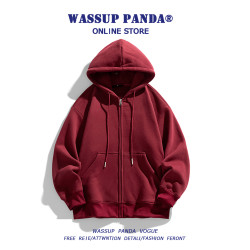 WASSUP PANDA連帽開衫衛衣男2025新款春秋寬松百搭情侶白色外套