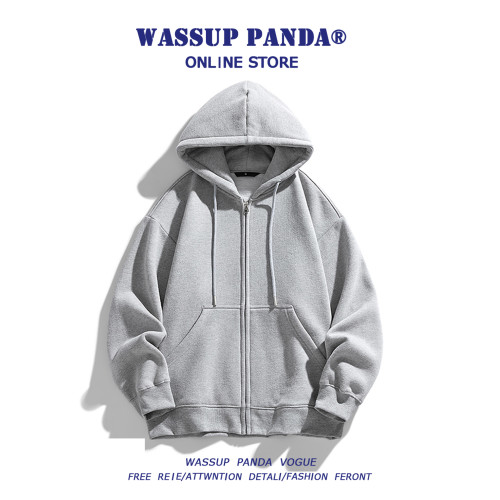 WASSUP PANDA連帽開衫衛衣男2025新款春秋寬松百搭情侶白色外套