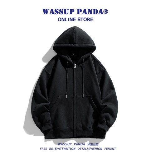 WASSUP PANDA連帽開衫衛衣男2025新款春秋寬松百搭情侶白色外套