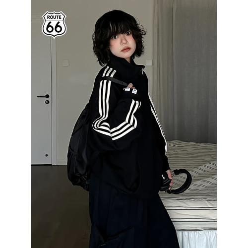 ROUTE66/66號公路秋冬美式復古運動立領情侶款半拉鍊衛衣翻領上衣 ROUTE66/66號公路秋冬美式復古運動立領情侶款半拉鍊衛衣翻領上衣