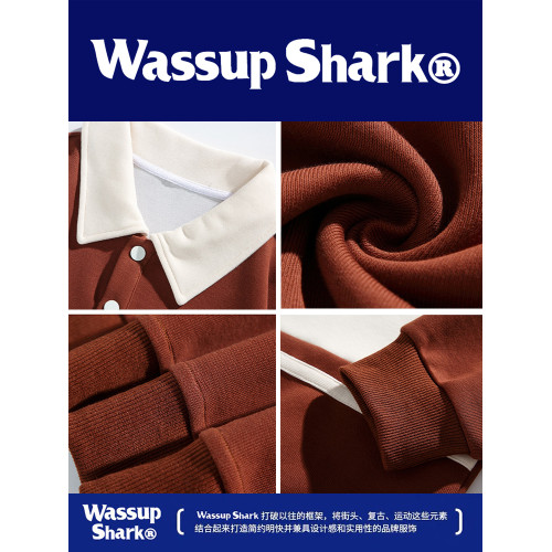 Wassup Shark美式復古翻領衛衣男秋季寬松polo衫男女情侶學生上衣 Wassup Shark美式復古翻領衛衣男秋季寬松polo衫男女情侶學生上衣