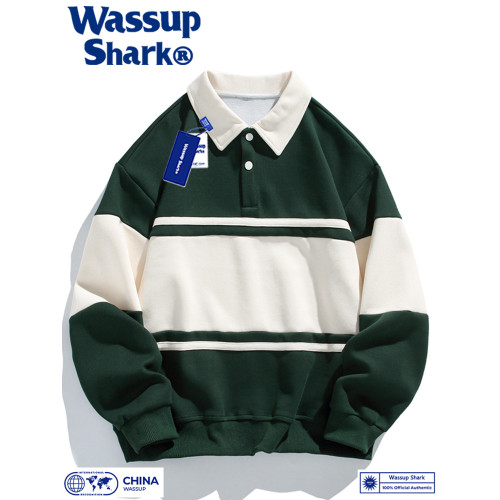 Wassup Shark美式復古翻領衛衣男秋季寬松polo衫男女情侶學生上衣 Wassup Shark美式復古翻領衛衣男秋季寬松polo衫男女情侶學生上衣