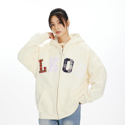 LKSTORE LKOD2024秋季新款潮牌格子碎花貼布外套男女同款帽衫長袖