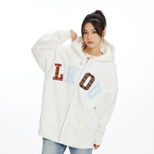 LKSTORE LKOD2024秋季新款潮牌格子碎花貼布外套男女同款帽衫長袖 LKSTORE LKOD2024秋季新款潮牌格子碎花貼布外套男女同款帽衫長袖