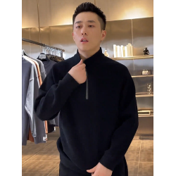 秋冬新款加絨肌理立領衛衣男半拉鍊簡約純色百搭寬松長袖休閒上衣