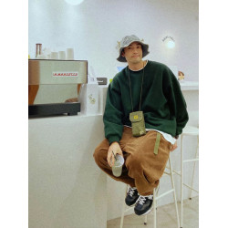 日系復古圓領衛衣男士寬松大碼無帽美式重磅長袖秋冬加厚保暖上衣