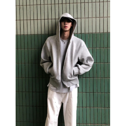 灰色美式復古重磅連帽衛衣開衫男春秋款潮牌高級感痞帥短款外套 灰色美式復古重磅連帽衛衣開衫男春秋款潮牌高級感痞帥短款外套