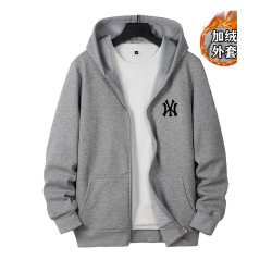 開衫衛衣男秋冬款加絨加厚銀狐絨重磅男生衣服連帽上衣秋冬裝外套