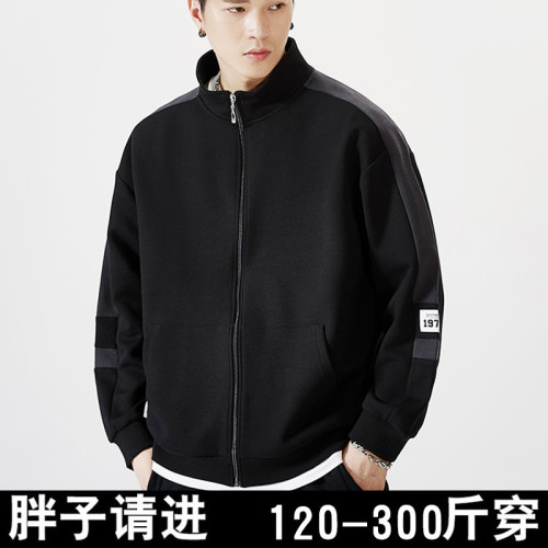 2025新款拉鍊開衫衛衣男寬松大碼加肥加大潮牌胖子春秋季運動外套