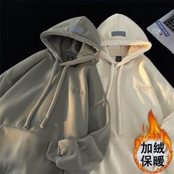 重磅連帽純色衛衣男女同款2025新款冬季加絨加厚潮牌帽衫保暖上衣