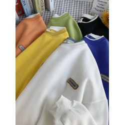 港風圓領衛衣男女春秋薄款顯白情侶上衣假兩件oversize長袖T恤衫