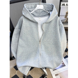 灰色雙拉鍊開衫衛衣男士春秋季高級感cleanfit外套重磅潮牌連帽衫