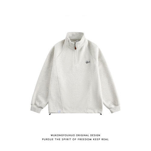 悟空有貨秋季簡約刺綉立領半拉鍊衛衣男潮牌寬松休閒百搭運動上衣