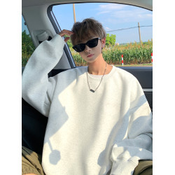 純色圓領衛衣男士春秋款2025新款重磅潮牌美式青少年寬松外套潮牌