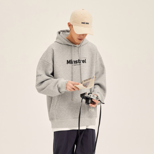 男道秋冬新款小字母重磅連帽薄款衛衣男美式復古加絨灰色套頭帽衫 男道秋冬新款小字母重磅連帽薄款衛衣男美式復古加絨灰色套頭帽衫