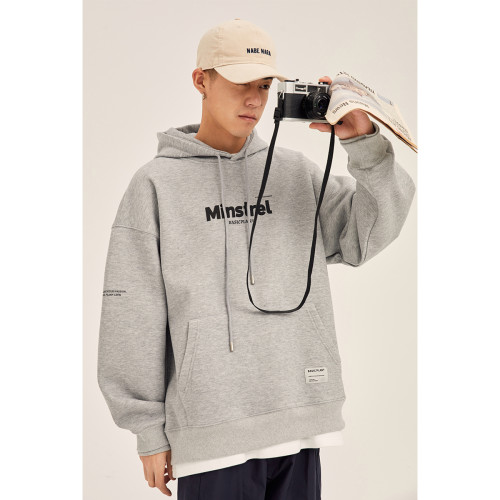 男道秋冬新款小字母重磅連帽薄款衛衣男美式復古加絨灰色套頭帽衫 男道秋冬新款小字母重磅連帽薄款衛衣男美式復古加絨灰色套頭帽衫