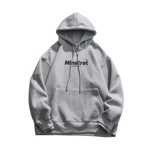 男道秋冬新款小字母重磅連帽薄款衛衣男美式復古加絨灰色套頭帽衫 男道秋冬新款小字母重磅連帽薄款衛衣男美式復古加絨灰色套頭帽衫