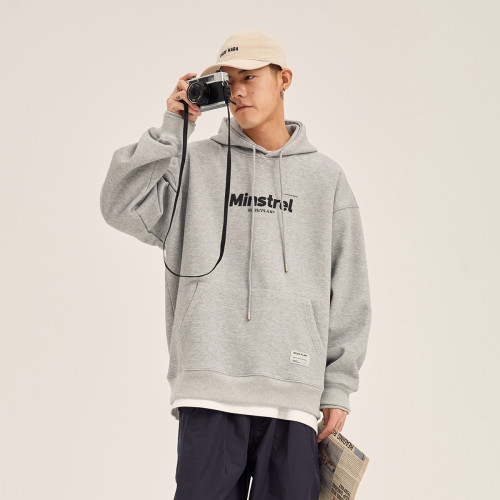 男道秋冬新款小字母重磅連帽薄款衛衣男美式復古加絨灰色套頭帽衫 男道秋冬新款小字母重磅連帽薄款衛衣男美式復古加絨灰色套頭帽衫