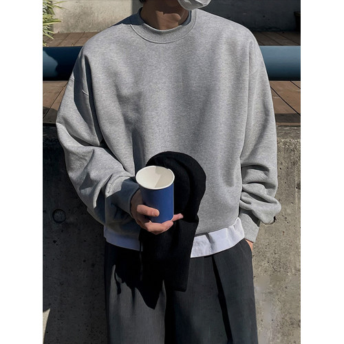 MRCYC圓領長袖衛衣男士秋季韓系ins潮流寬鬆休閒純棉純色套頭上衣