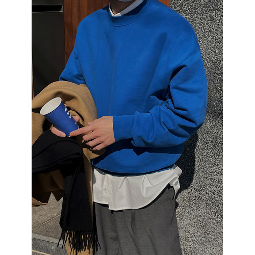 MRCYC圓領長袖衛衣男士秋季韓系ins潮流寬鬆休閒純棉純色套頭上衣