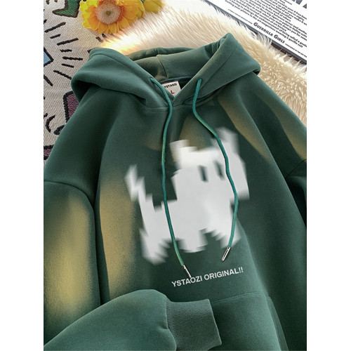 港風日系復古美式重磅潮流100%純棉連帽衛衣男士秋冬加絨寬鬆潮牌