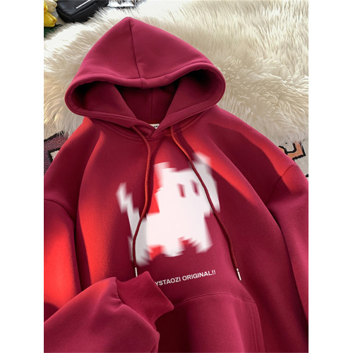 港風日系復古美式重磅潮流100%純棉連帽衛衣男士秋冬加絨寬鬆潮牌