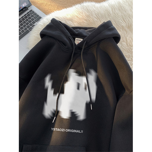 港風日系復古美式重磅潮流100%純棉連帽衛衣男士秋冬加絨寬鬆潮牌