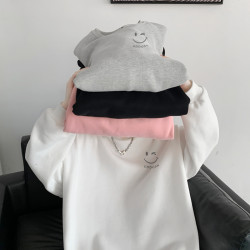 500G重磅衛衣男秋冬笑臉印花打底衫寬松情侶裝落肩款外套大碼潮流