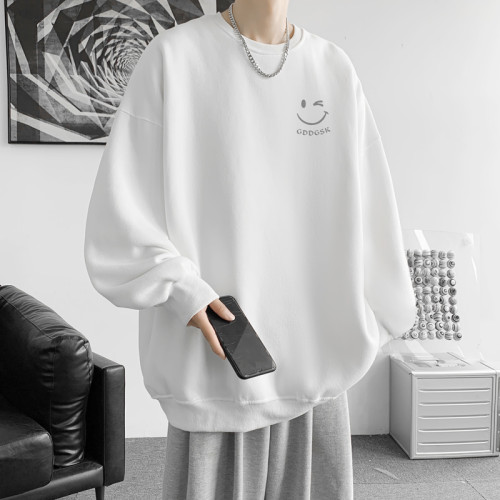 500G重磅衛衣男秋冬笑臉印花打底衫寬松情侶裝落肩款外套大碼潮流 500G重磅衛衣男秋冬笑臉印花打底衫寬松情侶裝落肩款外套大碼潮流