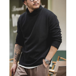 馬登工裝 美式休閒灰色衛衣華夫格高領保暖內搭長袖T恤打底衫男秋