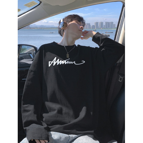 白色小衆設計感長袖t恤男春秋季2024新款重磅純棉初高中學生衛衣 白色小衆設計感長袖t恤男春秋季2024新款重磅純棉初高中學生衛衣