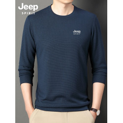 吉普春秋季華夫格圓領衛衣男士2025新款純色長袖T恤打底衫外套潮