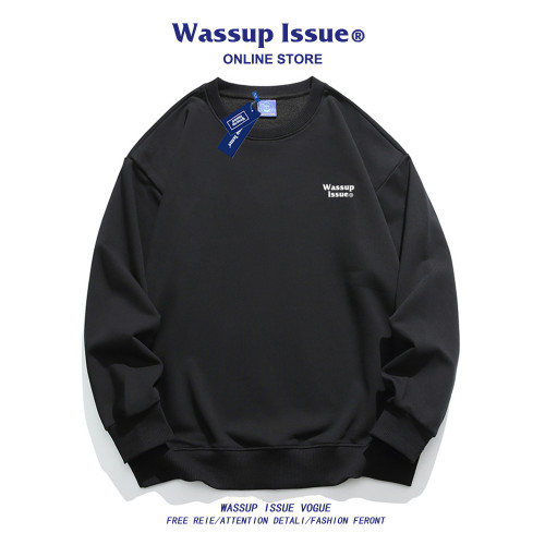WASSUP ISSUE美式圓領衛衣男春秋季潮情侶打底衫寬松長袖t恤男款 WASSUP ISSUE美式圓領衛衣男春秋季潮情侶打底衫寬松長袖t恤男款