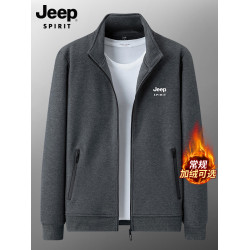 吉普開衫衛衣男士秋冬季2025新款休閒上衣加絨加厚運動爸爸外套服